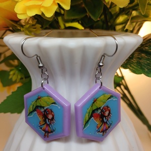 Cercei handmade hexagon cu model, Bijuterii, Cercei, Cercei din rasina, Confectionarea bijuteriilor, Adauga o pata de culoare si delicatete tinutei tale cu acesti cercei unici, realizati manual din ra..., ARTYNOS