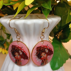 Cercei handmade domnisoara, Bijuterii, Cercei, Cercei din rasina, , Adauga o pata de culoare si delicatete tinutei tale cu acesti cercei unici, realizati manual din ra..., ARTYNOS