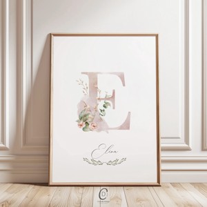 Litera E, monograma, imagine onomastica, decor, acuarela arta de perete, personalizata, , , ARTYNOS