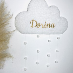 Decor de perete personalizat cu nori de miel brodati, cu pandantive pom-pom, , , ARTYNOS