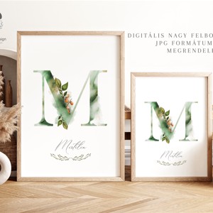 Litera M, monogramă, imagine onomastică, decor, acuarelă artă de perete, personalizată -  - Artynos.ro