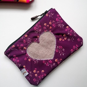 Portfard cu inima LIBELULA - crengute bordeaux, Genti si portofele, Genti cosmetice, Cusatura, ARTYNOS