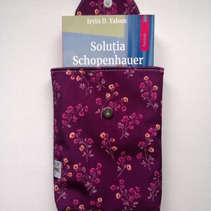 Husă carte LIBELULA - crenguțe bordeaux - cărți și creații cu tematică muzicală, cadouri - husă de carte - Artynos.ro