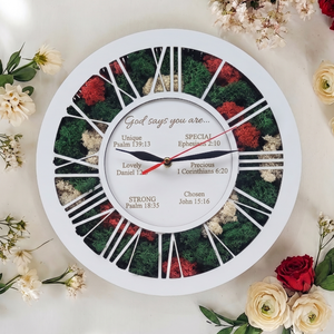 Ceas cu licheni cu mesajul: God says you are, Dumnezeu promite sau mesaj personalizat, Casa & Stil de viata, Decoratiuni de casa, Decoratiuni de pereti, Ceasuri de perete, Altele, ARTYNOS