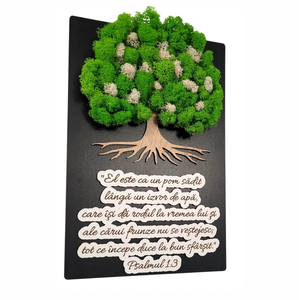 Tablou cu licheni stabilizati – Pom, Casa & Stil de viata, Decoratiuni de casa, Decoratiuni de pereti, Tablou cu licheni, Altele, Tablou decorativ din licheni naturali, cu verset inspirational „El este ca un pom sadit langa un iz..., ARTYNOS
