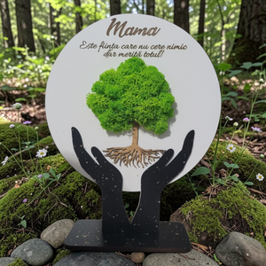 Ornament din licheni stabilizati – Mama, Casa & Stil de viata, Decoratiuni de casa, Decoratiuni de pereti, Decoratiuni cu licheni, Altele, Tablou ‑ Ornament handmade pentru MAMA, cu forma de copac din licheni in nuante vii, sprijinit de d..., ARTYNOS