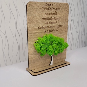 Ornament Cadou pentru Invatatoare - cu licheni verde intens deschis, Casa & Stil de viata, Decoratiuni de casa, Decoratiuni de pereti, Decoratiuni cu licheni, Altele, Un decor special, realizat manual cu licheni naturali stabilizati, un copacel delicat si un mesaj e..., ARTYNOS