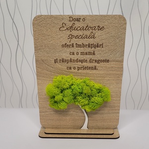 Ornament pentru Educatoare - cu licheni verde bitter lemon, Casa & Stil de viata, Decoratiuni de casa, Decoratiuni de pereti, Decoratiuni cu licheni, Altele, Un decor special, realizat manual cu licheni naturali stabilizati, un copacel delicat si un mesaj e..., ARTYNOS