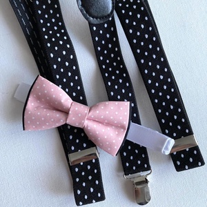 Set pentru copii, papion roz si bretele negre cu buline - Artynos.ro