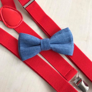 Set copil, papion din blug albastru si bretelute rosii, Îmbrăcăminte și modă, Haine bărbați, Cravată, papion, , ARTYNOS