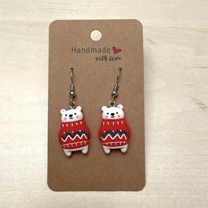 Cercei din rasina cu specific de Craciun, urs ploar, Bijuterii, Cercei din rasina, , ARTYNOS