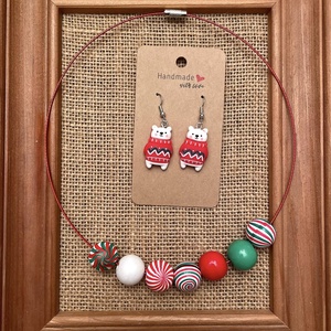 Set colier si cercei cu bile din lemn cu specific de Craciun, Bijuterii, Coliere, Coliere din margele, , ARTYNOS