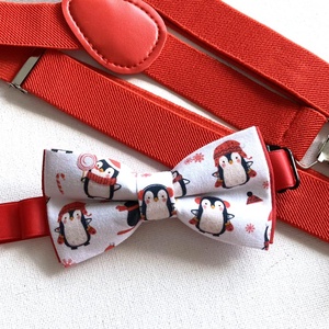 Set copil, papion cu pinguini si bretele rosii, de Craciun, Imbracaminte si moda, Haine barbati, Cravata, papion, , ARTYNOS