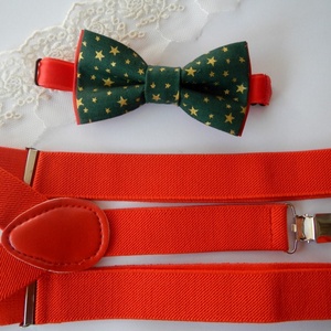 Set copil, papion verde si bretele rosii, de Craciun - Artynos.ro