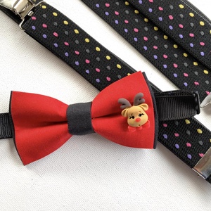 Set copil, papion cu ren si bretele maro, de Craciun - Artynos.ro