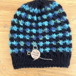Caciula tricotata manual, negru-albastru, marime adult, Imbracaminte si moda, Esarfe, palarii, fularuri, Caciula, , ARTYNOS