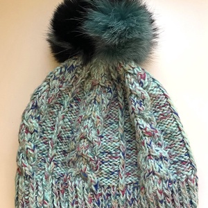 Caciula tricotata, turcoaz cu ciucure, Imbracaminte si moda, Esarfe, palarii, fularuri, Caciula, , ARTYNOS