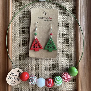 Set colier si cercei din lemn de Craciun - Artynos.ro