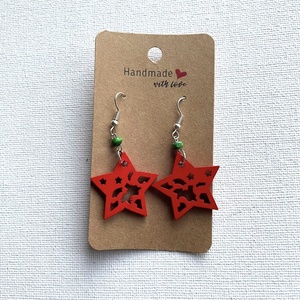 Cercei din lemn, cu stelute de Craciun, Bijuterii, Cercei, Cercei din lemn, , ARTYNOS