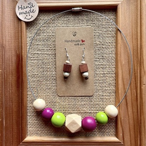 Set cercei si colier cu bile din lemn, Bijuterii, Seturi de bijuterii, , ARTYNOS
