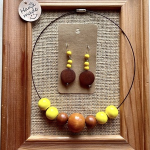 Set cercei si colier cu bile din lemn, Bijuterii, Seturi de bijuterii, , ARTYNOS