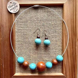 Set cercei si colier cu bile din lemn - Artynos.ro