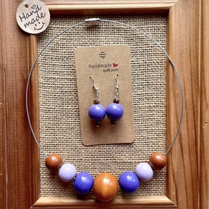 Set cercei si colier cu bile din lemn - Artynos.ro