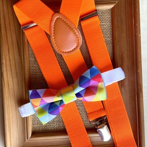 Set pentru copii, papion curcubeu si bretele portocalii neon, Imbracaminte si moda, Haine barbati, Cravata, papion, , ARTYNOS