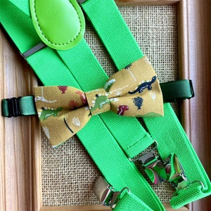 Set pentru copii, papion cu dinozauri si bretele verzi, Imbracaminte si moda, Haine barbati, Cravata, papion, , ARTYNOS