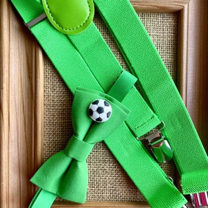 Set pentru copii, papion cu mingie de fotbal si bretele verzi, Imbracaminte si moda, Haine barbati, Cravata, papion, , ARTYNOS
