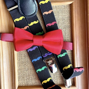 Set pentru copii, papion rosu si bretele cu mustati, Imbracaminte si moda, Haine barbati, Cravata, papion, , ARTYNOS