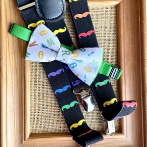 Set pentru copii, papion cu litere si bretele cu mustati, Imbracaminte si moda, Haine barbati, Cravata, papion, , ARTYNOS