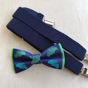 Set pentru copii, papion cu masini si bretele bleumarin, Imbracaminte si moda, Haine barbati, Cravata, papion, , ARTYNOS