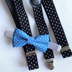 Set papion albastru si bretele bleumarin cu buline albe, Imbracaminte si moda, Haine barbati, Cravata, papion, , ARTYNOS