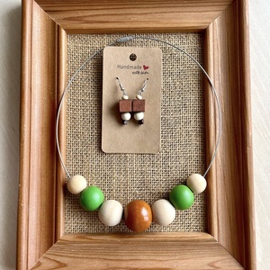 Set cercei si colier cu bile din lemn, Bijuterii, Seturi de bijuterii, , ARTYNOS