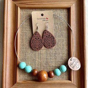 Set cercei si colier cu bile din lemn, Bijuterii, Seturi de bijuterii, , ARTYNOS