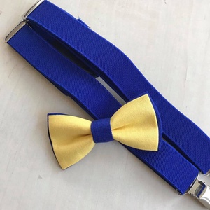 Set pentru copii, papion galben si bretele albastre - Artynos.ro