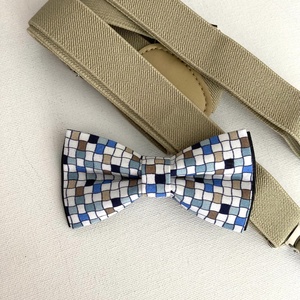 Set papion cu patratele colorate si bretele bej - Artynos.ro