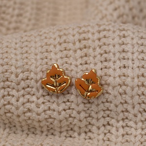 Cercei Frunza orange and gold II, Bijuterii, Cercei, Clipsuri, Confectionarea bijuteriilor, ARTYNOS