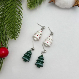 Cercei brad cu detalii pictate manual, Bijuterii, Cercei, Cercei lungi, Confectionarea bijuteriilor, ARTYNOS