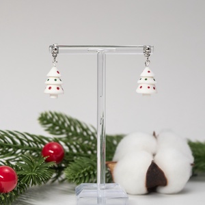 Cercei brad cu detalii pictate manual - bijuterii - cercei - cercei lungi - Artynos.ro