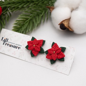 Cercei Craciunita cu detalii aurii - Poinsettia - bijuterii - cercei - cercei cu figurine - Artynos.ro