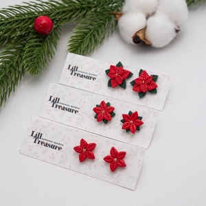 Cercei Craciunita cu detalii aurii - Poinsettia, Bijuterii, Cercei, Cercei cu figurine, Confectionarea bijuteriilor, ARTYNOS