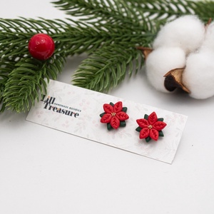 Cercei Craciunita cu detalii aurii - Poinsettia - bijuterii - cercei - cercei cu figurine - Artynos.ro