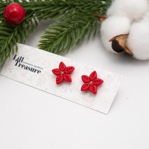 Cercei Craciunita cu detalii aurii - Poinsettia - bijuterii - cercei - cercei cu figurine - Artynos.ro