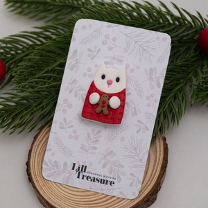 Brosa cu pisica de Craciun - Christmas Kitten - bijuterii - broșe - Artynos.ro