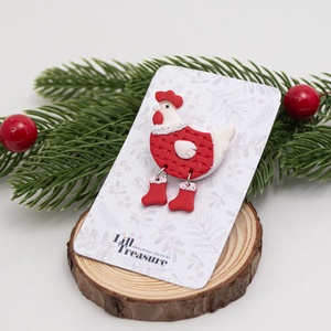 Brosa gaina de Craciun - Christmas Chicken - bijuterii - broșe - Artynos.ro