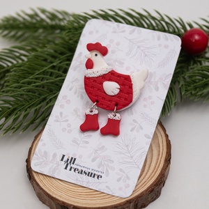 Brosa gaina de Craciun - Christmas Chicken - bijuterii - broșe - Artynos.ro