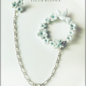 Broșă Dublă Handmade cu Porumbei și Floricele, Baby Blue, Accesoriu Inspirat din Natură, Cadou Unic Romantic, Bijuterii, Broșă, insigne, Confecționarea bijuteriilor, ARTYNOS