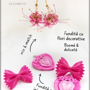 Cercei Handmade Farfalle Sugar Bloom Cercei 3 in1 cu Fundiță, Inimă și Flori, Bijuterii Unicat LIL.LU.BIJOUX - bijuterii - cercei - cercei din rășină - Artynos.ro
